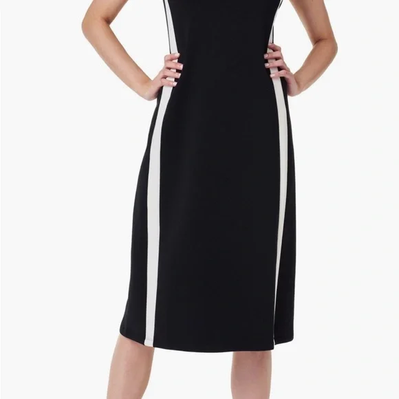 Spanx AirEssentials Side Stripe Tank Midi Dress Very Black Sleeveless Size L NWT - Picture 2 of 8